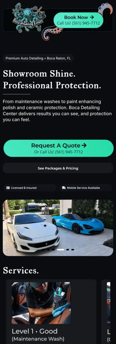 Boca Detailing Center website after the redesign