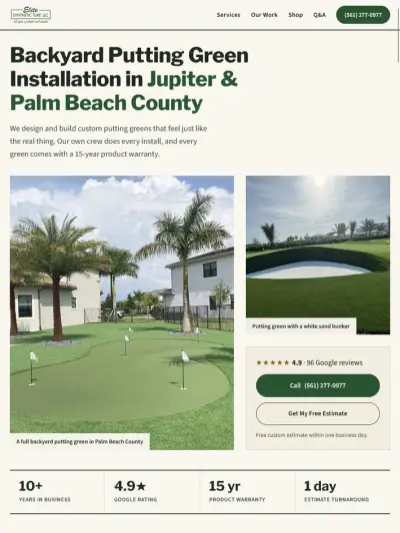 Elite Synthetic Turf website after the redesign
