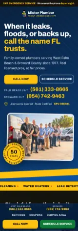 Mister Plumber mobile website, built by Velly