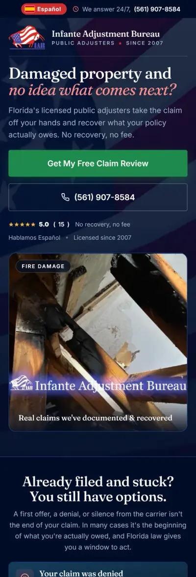 Infante Adjustment Bureau website after the redesign